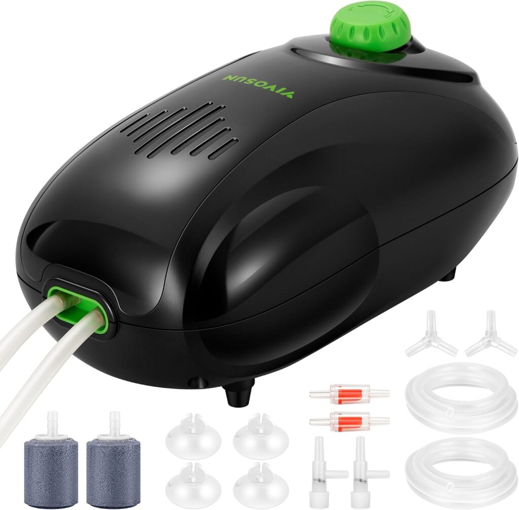 VIVOSUN 160 GPH Aquarium Air Pump Kit, Aerator for 20-300 Gallons Fish Tank | Dual-Outlet Air Pump and Complete Accessories, Aquarium Air PumpBeyond the Soil equipment